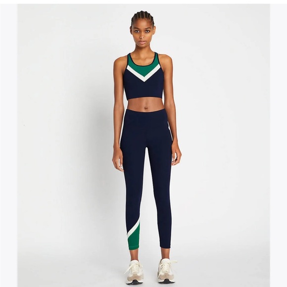 Tory Burch Sport Chevron Cropped Tank in Tory Navy / Evergreen - Picture 2 of 5